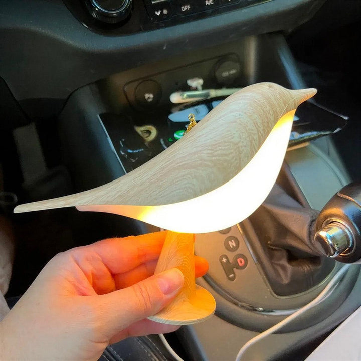 Wood-Grain Bird Styled Cordless Rechargeable Table Lamp With Touch Control