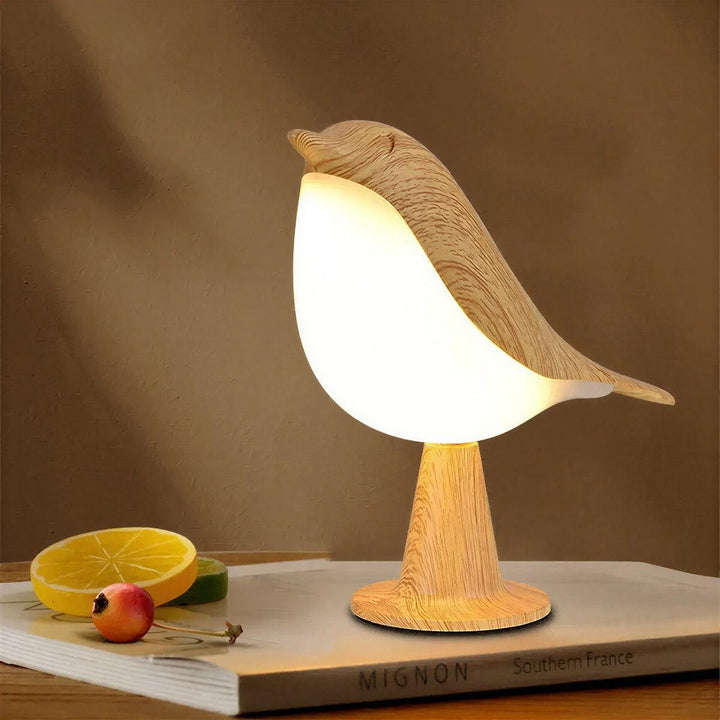 Wood-Grain Bird Styled Cordless Rechargeable Table Lamp With Touch Control