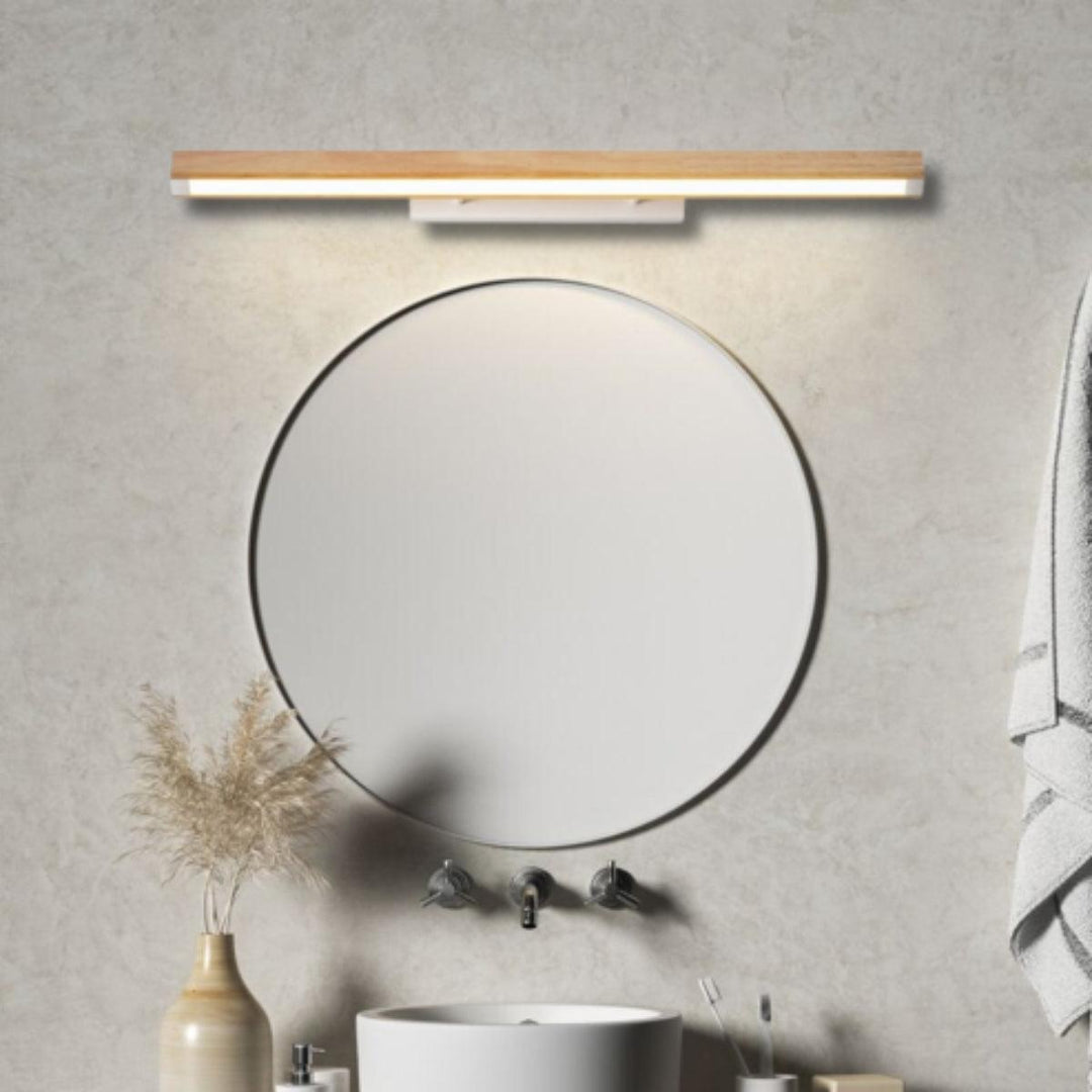 Wood Styled Bathroom Vanity Mirror Light With Linear Design