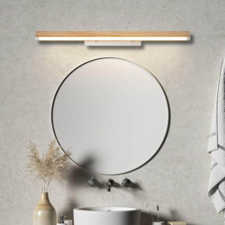 Wood Styled Bathroom Vanity Mirror Light With Linear Design