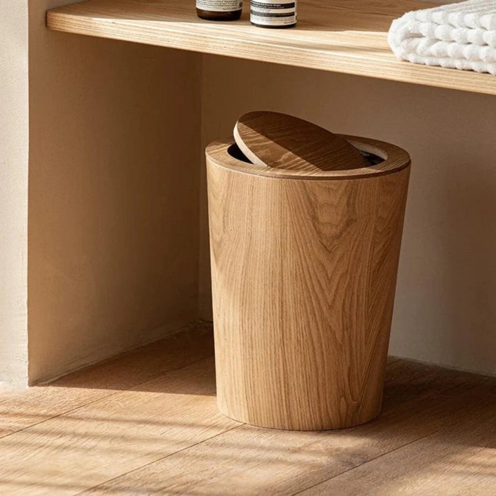 Wood Styled Swing Lid Rubbish Bin With Dual Layer Design