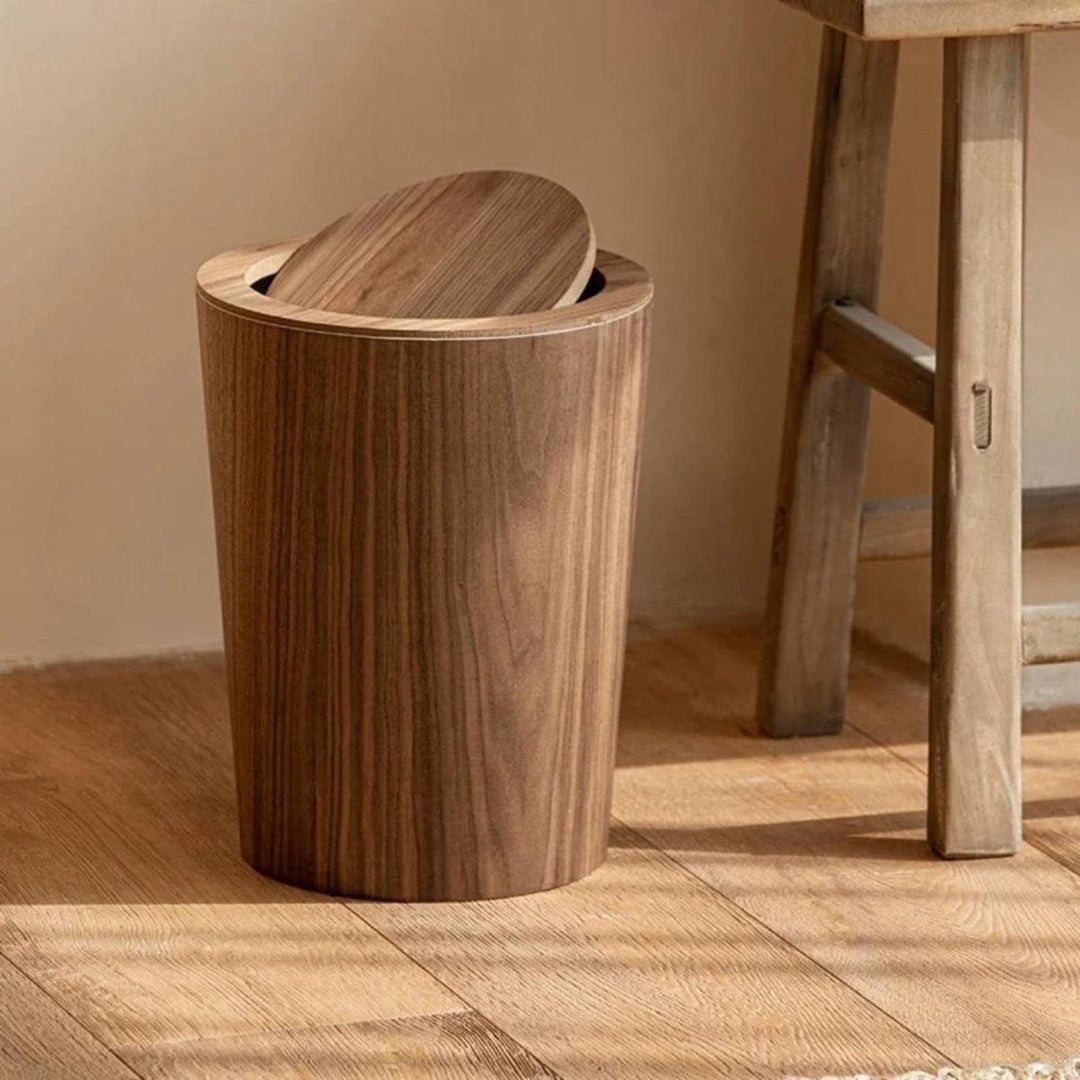 Wood Styled Swing Lid Rubbish Bin With Dual Layer Design
