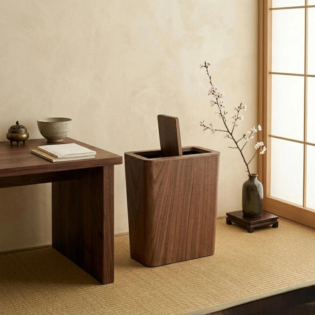 Wood Styled Swing Lid Rubbish Bin With Dual Layer Design