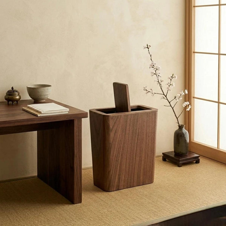 Wood Styled Swing Lid Rubbish Bin With Dual Layer Design