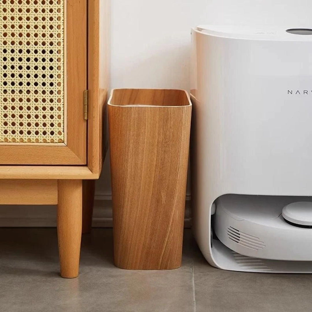 Wood Styled Swing Lid Rubbish Bin With Dual Layer Design