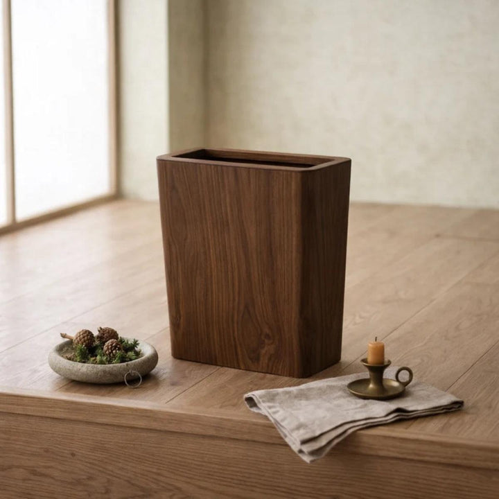 Wood Styled Swing Lid Rubbish Bin With Dual Layer Design