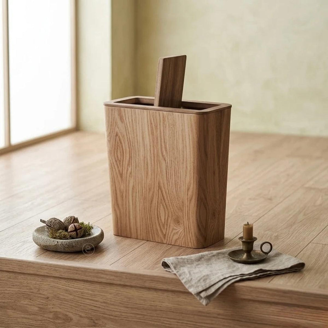 Wood Styled Swing Lid Rubbish Bin With Dual Layer Design