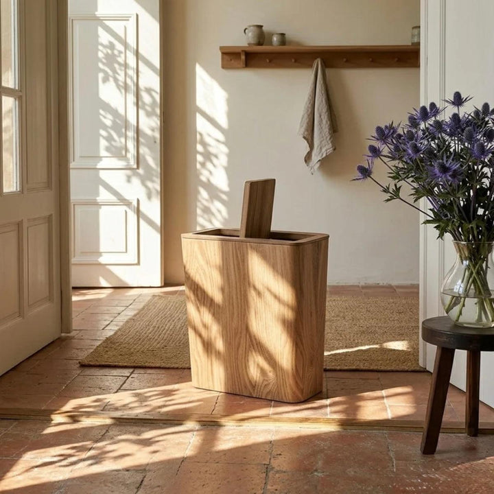 Wood Styled Swing Lid Rubbish Bin With Dual Layer Design