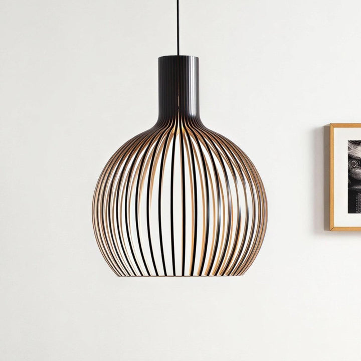 Wooden Open Cage Pendant Lamp With Geometric Design