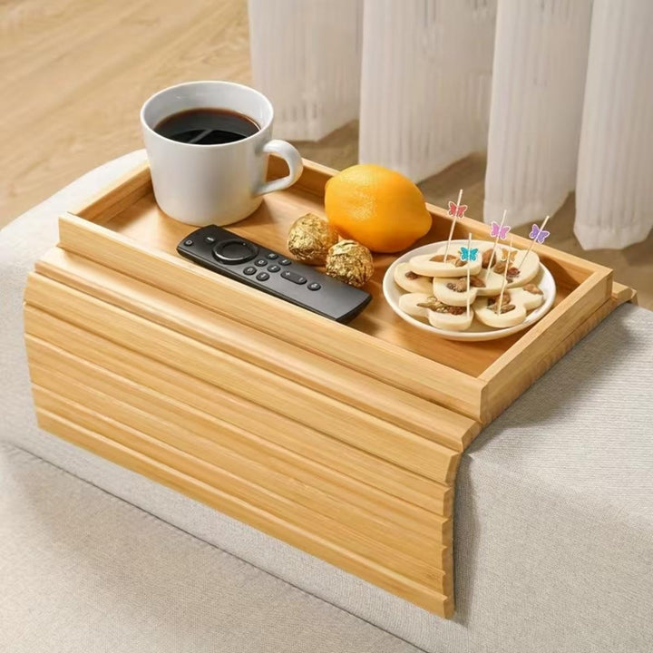 Wooden Sofa Armrest Table Holder For Food And Drink