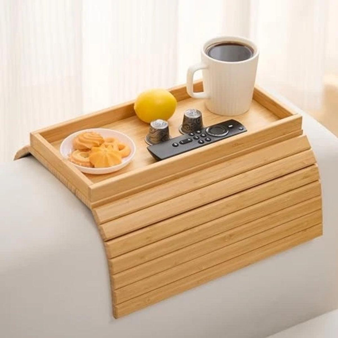 Wooden Sofa Armrest Table Holder For Food And Drink