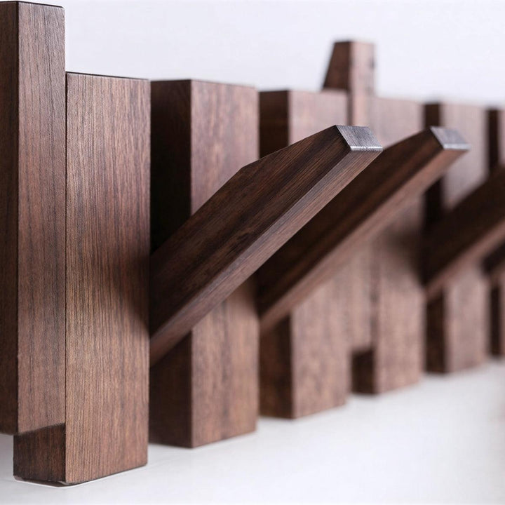 Wooden Wall Mounted Entryway Coat Rack Organiser With Pivoting Piano Style Hooks